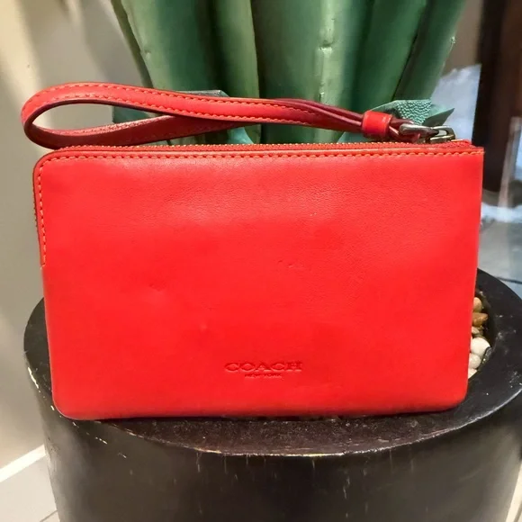 Coach x Disney Mickey on Bike Limited Edition Vibrant Red Leather Wristlet